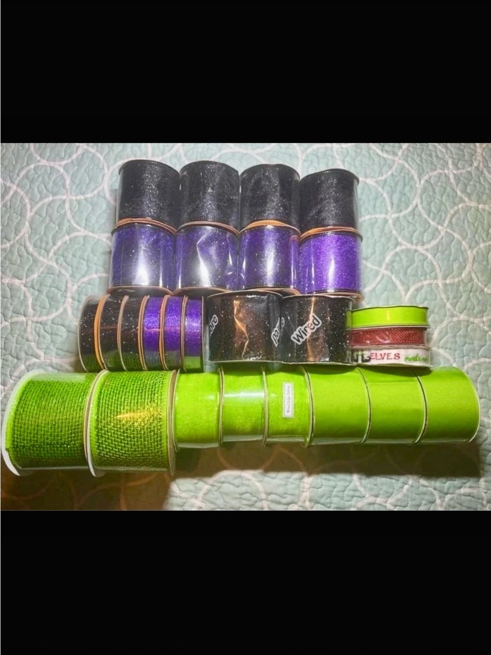 Assorted Green and Purple Party Ribbon and Wired Trim - Craft & Gift Ribbon Set